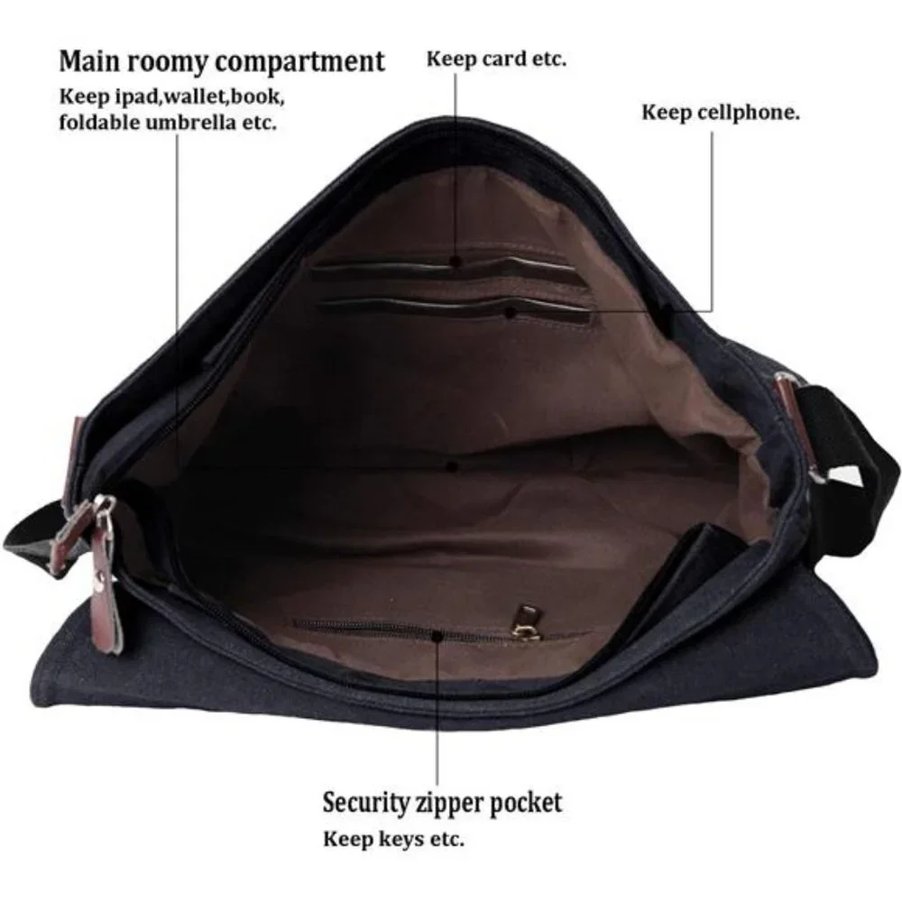 Vintage Canvas Satchel Messenger Bag (Black)